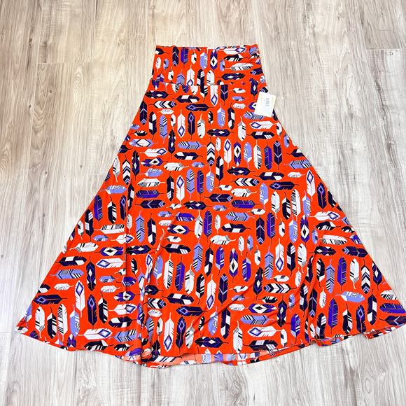 LuLaRoe Women's Maxi Feather Print Multicolor High Waist Skirt Size M - Picture 3 of 9